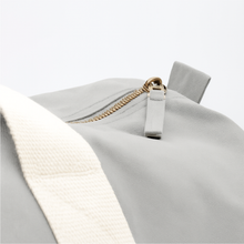 Load image into Gallery viewer, Grey personalised barrel bag with zip closure and sturdy canvas handles