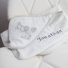Load image into Gallery viewer, Personalised Hooded Towel with Logo - White & Grey