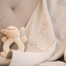 Load image into Gallery viewer, Personalised grey hooded towel with embroidered name – 100% cotton