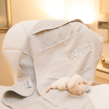 Load image into Gallery viewer, Baby hooded towel in grey with personalised embroidery