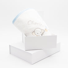 Load image into Gallery viewer, Personalised Hooded Towel Elephant - Blue & White