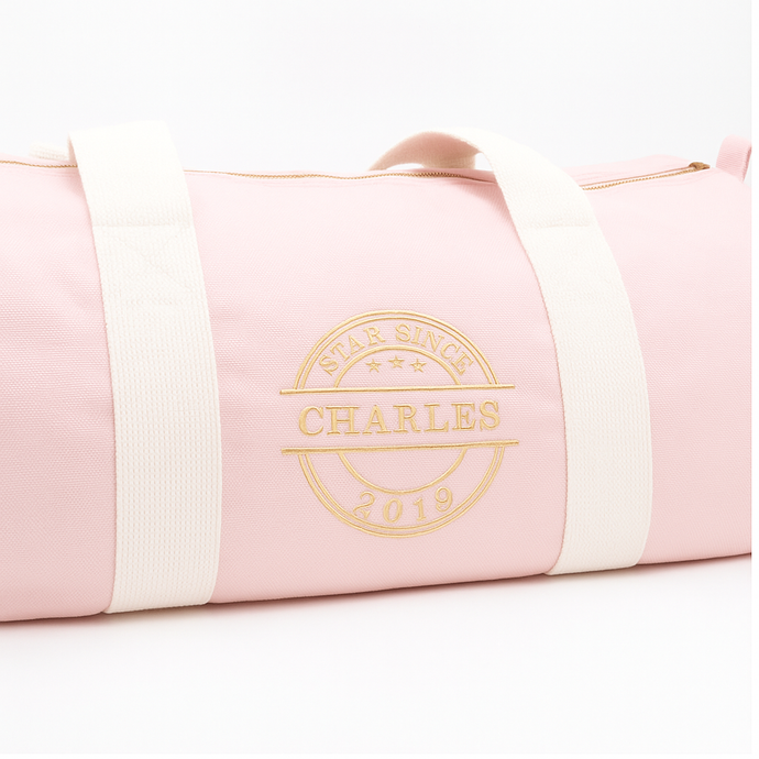 Personalised light pink barrel bag with embroidered name – Star Since design