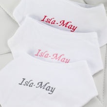 Load image into Gallery viewer, 3 Personalised Bandana Bibs - White