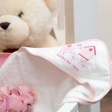 Load image into Gallery viewer, Personalised Hooded Towel with Logo - White &amp; Pink