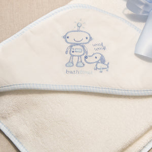 Personalised Hooded Towel with Logo - White & Blue