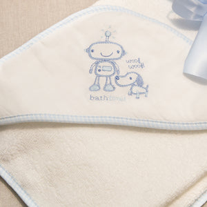 Personalised Hooded Towel with Logo - White & Blue