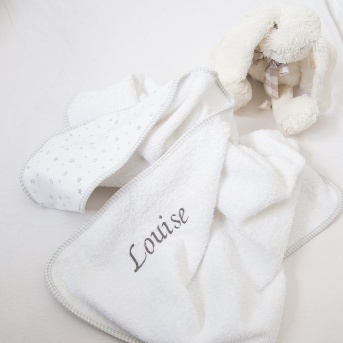 Personalised Hooded Towel Little Stars - White & Grey