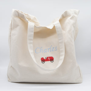 Personalised Nursery Tote Bag Car - Beige