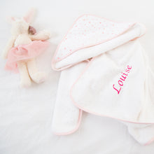 Load image into Gallery viewer, Personalised Hooded Towel Little Stars - White &amp; Pink