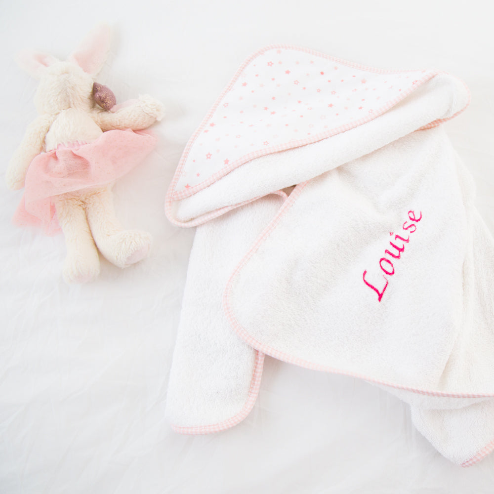 Personalised Hooded Towel Little Stars - White & Pink