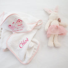 Load image into Gallery viewer, Personalised Hooded Towel with Logo - White &amp; Pink