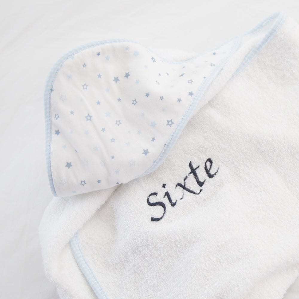 Personalised Hooded Towel Little Stars - White & Blue