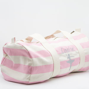 Personalised Barrel Travel Bag Dancing Lady - Pink & Beige