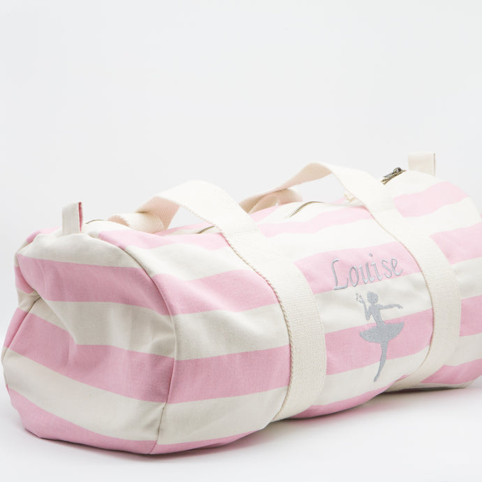 Personalised Barrel Travel Bag Dancing Lady - Pink & Beige