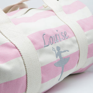 Personalised Barrel Travel Bag Dancing Lady - Pink & Beige