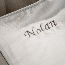 Load image into Gallery viewer, Personalised Hooded Towel with Logo - White &amp; Grey