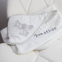 Load image into Gallery viewer, Personalised Hooded Towel with Logo - White &amp; Grey