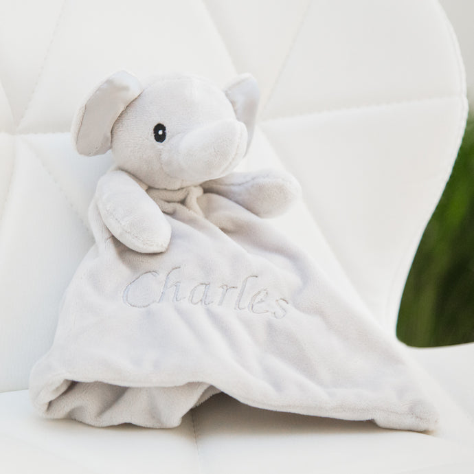 Personalised Baby Comforter Elephant Grey