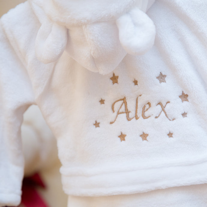 Personalised Luxury Fleece Robe Little Stars - White