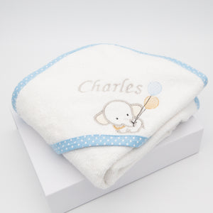 Personalised Hooded Towel Elephant - Blue & White