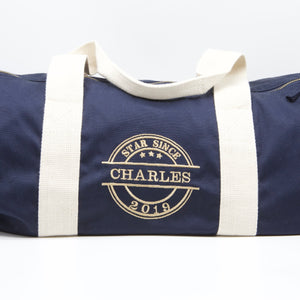 Personalised Barrel Travel Bag Star Since - Navy Blue